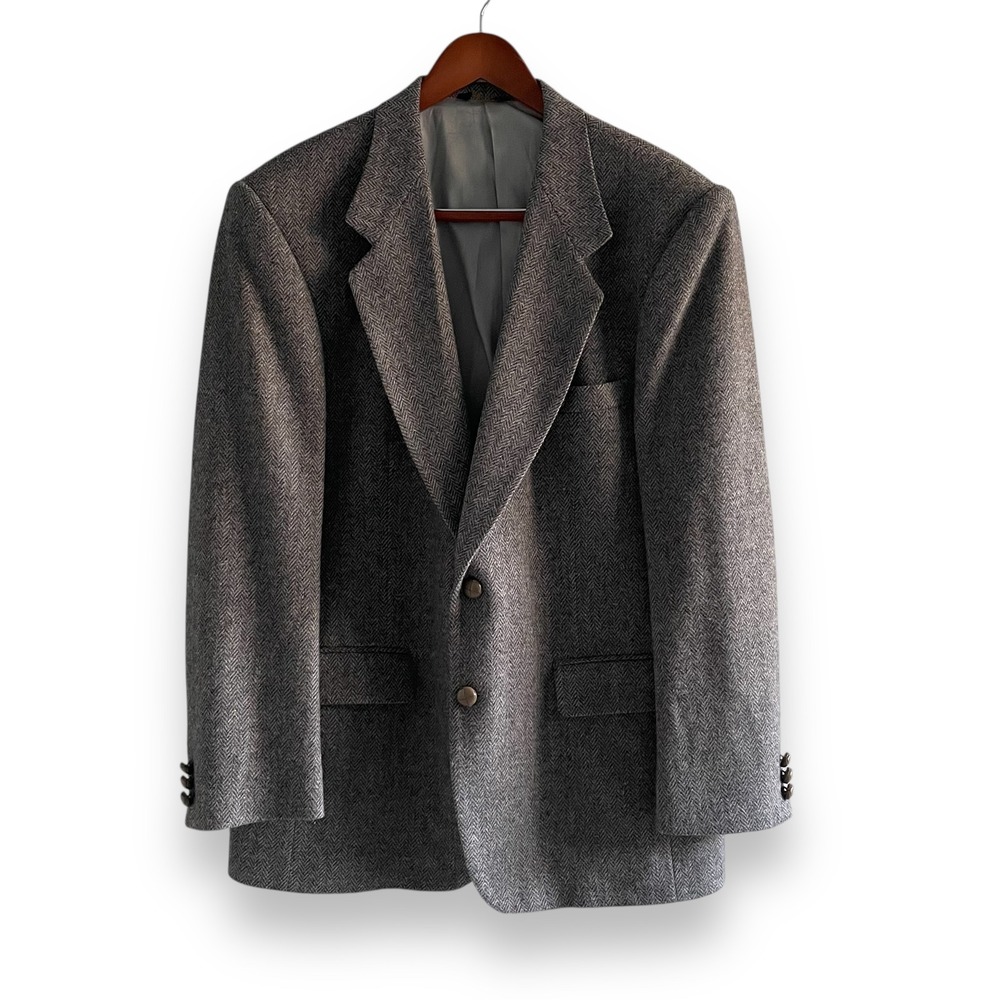 Farah Clothing Co Men's Herringbone Tweed Blazer Sport Coat 100% Wool 42R Grey